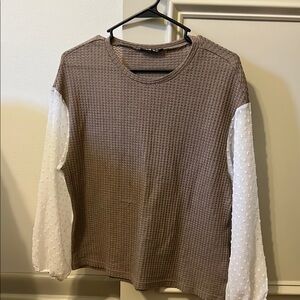 SHEIN Textured Knit Top with Sheer Sleeves